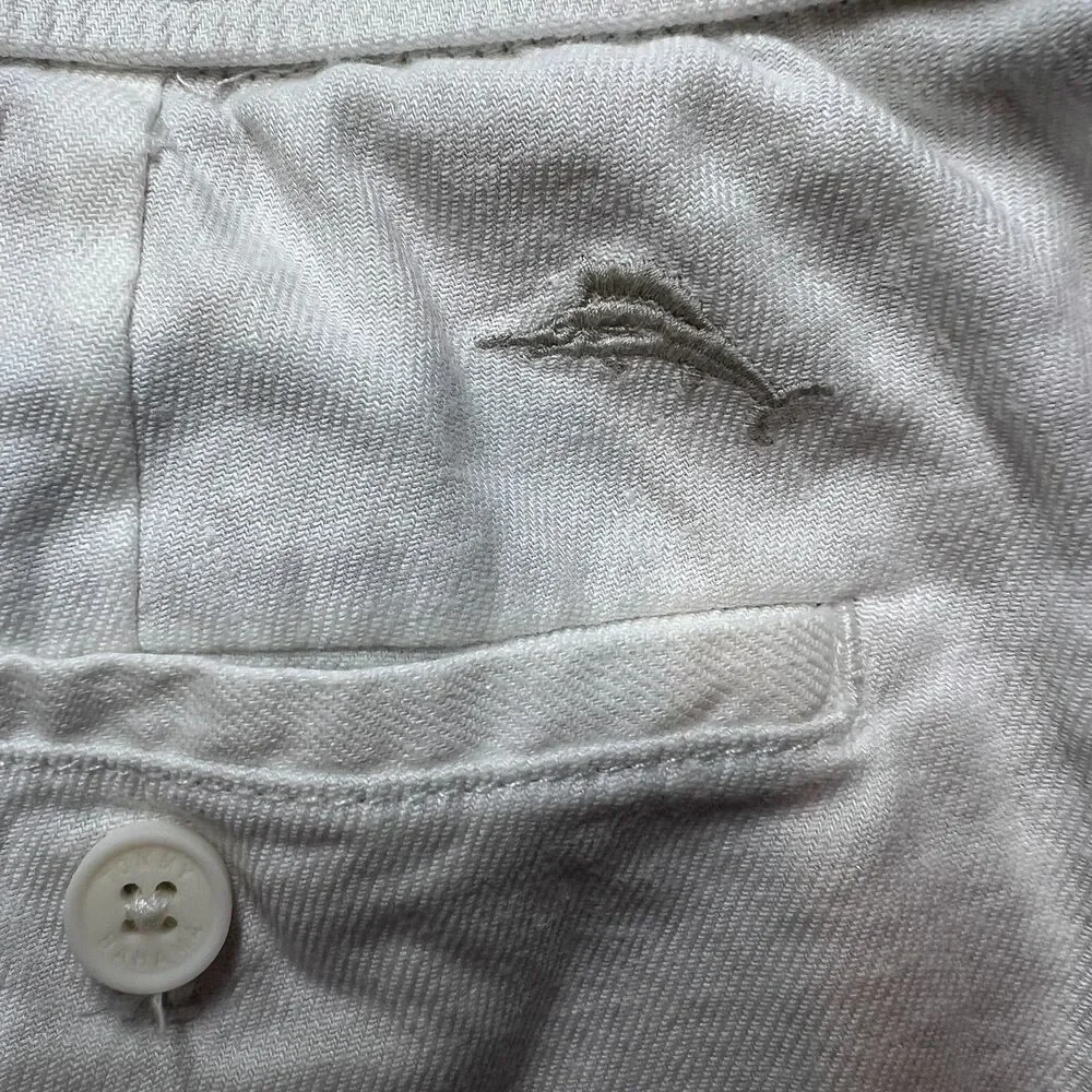 Tommy Bahama Men's White Linen Blend Elastic Waist Straight Leg Pants Size L 32